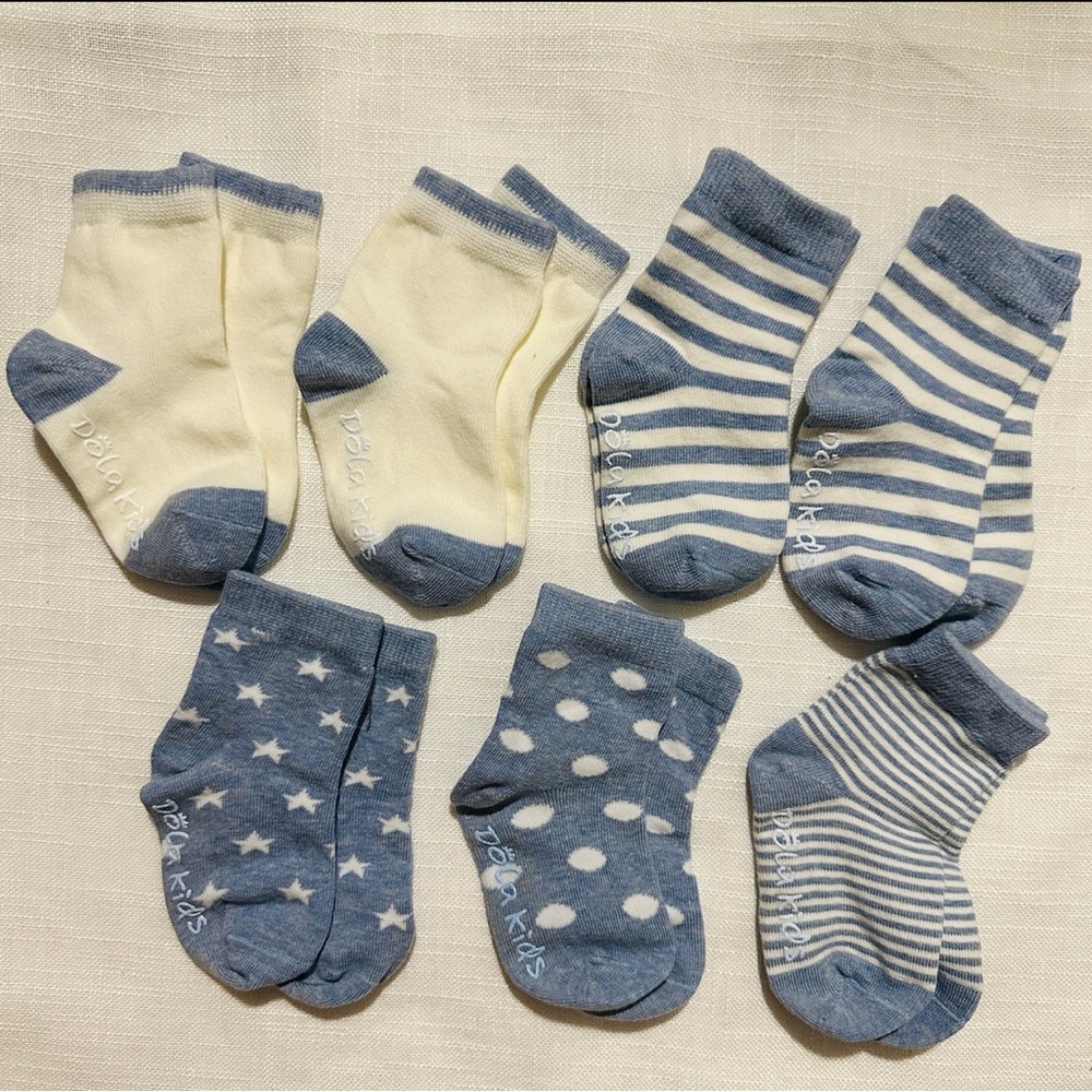 NEW 7 pairs ocute thick socks with anti/non slip for babies boys girls, blue